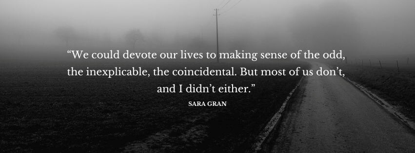 Decorative text of a quote from the novel, which reads as follows: “We could devote our lives to making sense of the odd, the inexplicable, the coincidental. But most of us don’t, and I didn’t either.”